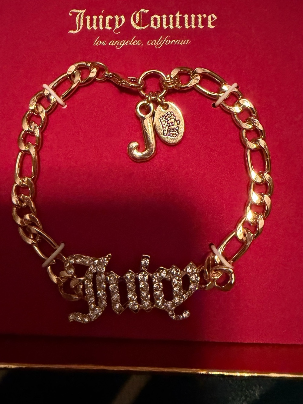 Juicy Couture Gold Tone Crystal 'Juicy' Nameplate Bracelet